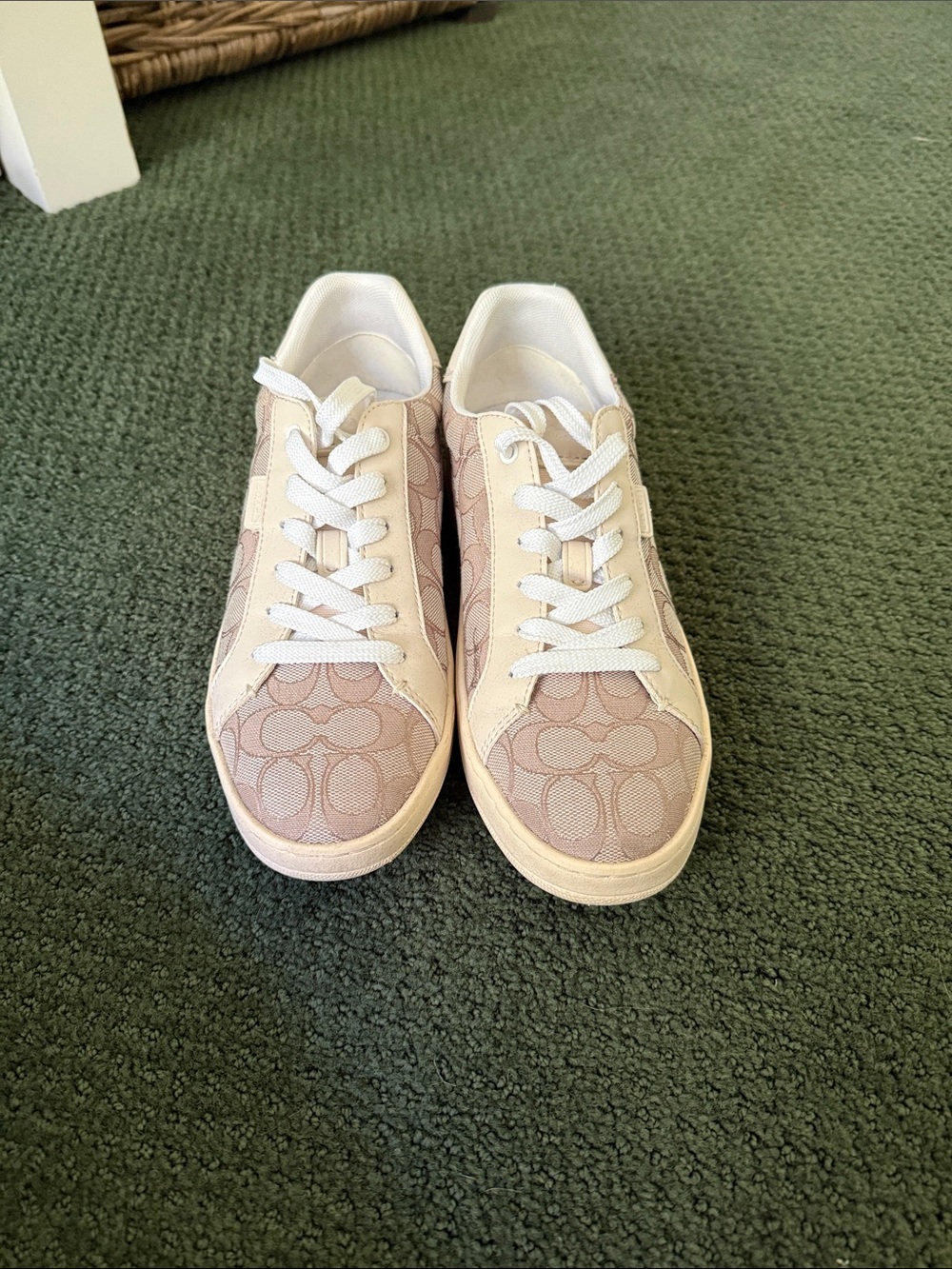Coach Women’s Casual Logo-Pattern Low-Top Sneakers in coach logo beige